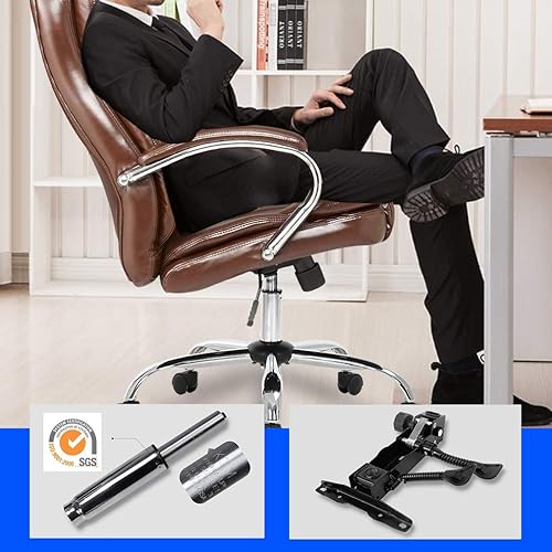 Miniatura 4 de Silla de oficina de escritorio para computadora con brazos de apoyo lumbar, reposacabezas y respaldo alto, para tareas ejecutivas, giratoria, de
