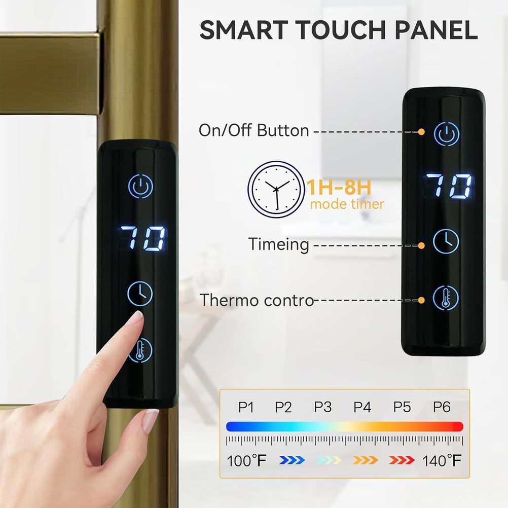 Towel Warmer Rack, Brushed Heated Towel Rack for Bathroom, Wall Mounted Electric Towel Dryer Rack with Temperature Control and 1-8 Timer, Plug-in/Hardwired