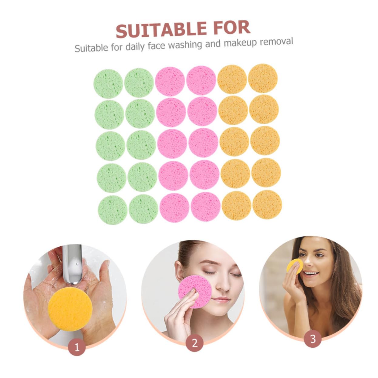 90piezas Esponjas Faciales De Celulosa Esponjas Redondas Para Exfoliación y Limpieza Para Desmaquillado y Cuidado Facial y Grosor