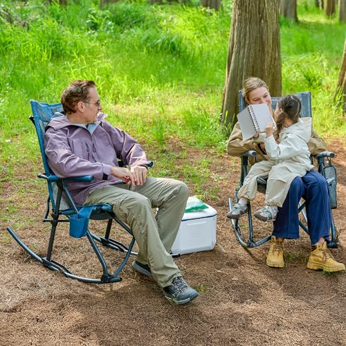 EVER ADVANCED Silla Mecedora Compacta para Camping con Malla Transpirable, Plegable para Patio y Césped, Asiento Portátil con Reposabrazos Duro, Soporta 400 libras, Color Verde Azulado miniatura 2