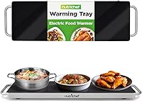 Vista 1 de NutriChef Placa eléctrica portátil para alimentos, bandeja de calentamiento de acero inoxidable y calentador de platos con parte superior de vidrio
