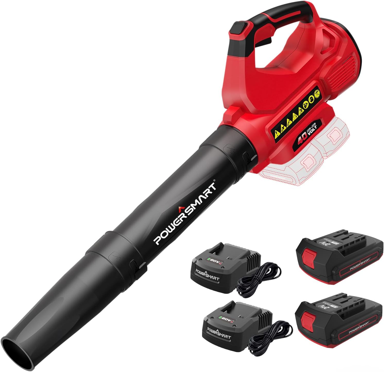 PowerSmart Cordless Leaf Blowers for Lawn Care,40V Battery Leaf Blower Cordless with 2X 2.0Ah Batteries and Fast Chargers,2 Speed Mode,High Power,Blowing Fallen Leaves,Snow and Dust, etc.