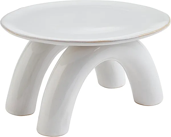 Mud Pie Modern White Stoneware Stand, 6" x 10 1/2" dia, CREAM