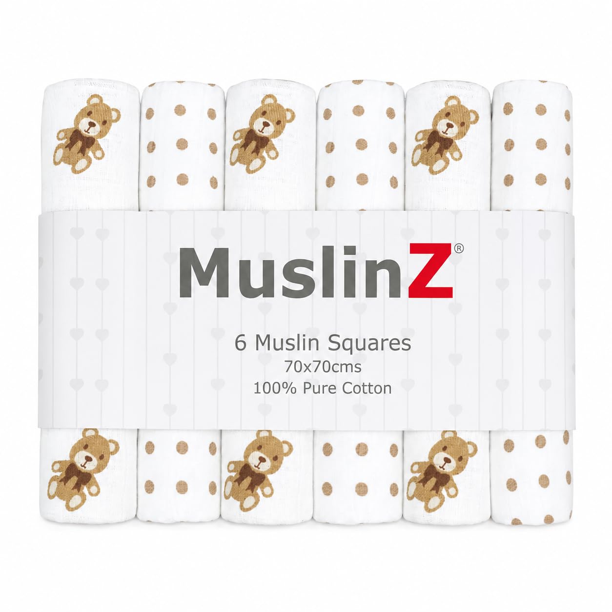 Muslinz Unisex Infant Teddy Baby Burp Cloth - Baby Muslin Square - 70Cms (Teddy)