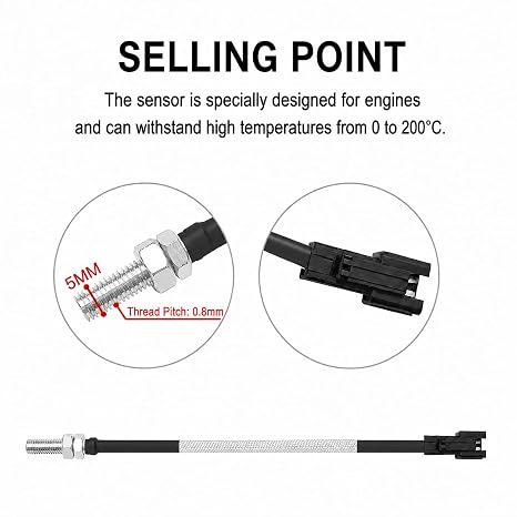 Cylinder Head Temperature Meter Engine Temperature Gauge with 10mm 12mm 14mm Probe Sensor Adapter(Green,14mm)