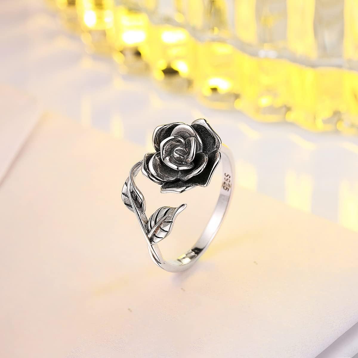 Alphm Valentines Day Rose Gifts S925 Sterling Silver Rose Flower Ring Adjustable Wrap Open Jewelry for Women Friend Mom Bride Girlfriend Sisters Teen - Image 3