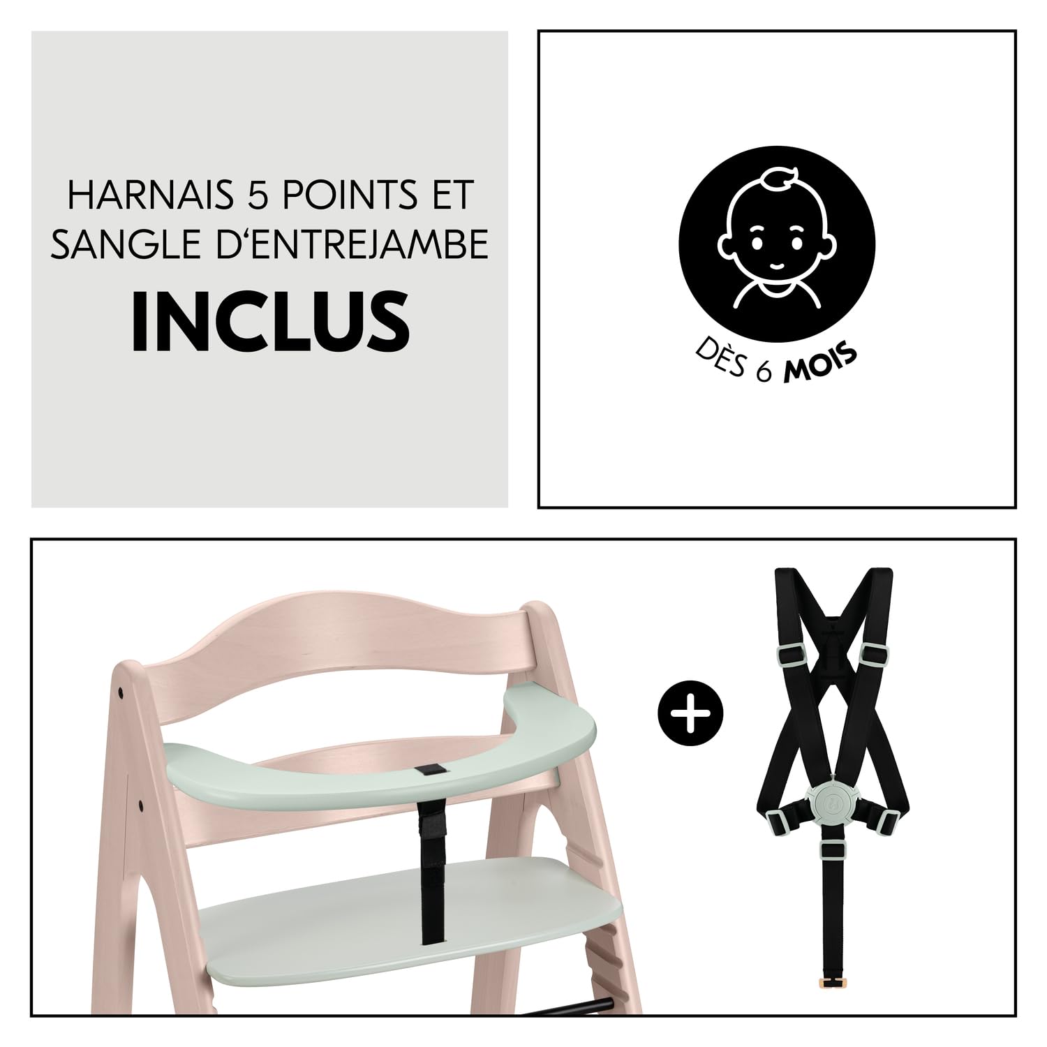 hauck Chaise Haute Bébé Évolutive Arketa jusqu'à 130 kg, Whitewashed Mint | Avec plateau de jeu (jeux non inclus), assise et repose-pieds réglables sur 13 positions, harnais 5 points, dès 6 mois