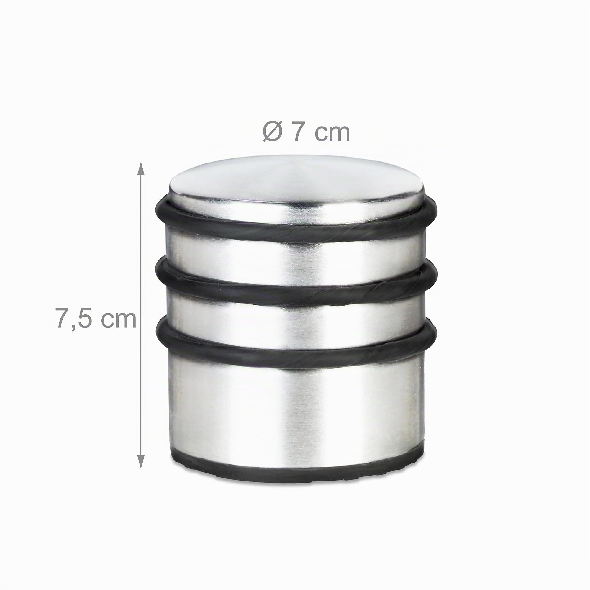 8x Fermaporta, Blocca Porte da Pavimento, Acciaio Inox, Gomma Antigraffio, Rotondo, Metallo, HxD: 7,5 x 7 cm, Argentato