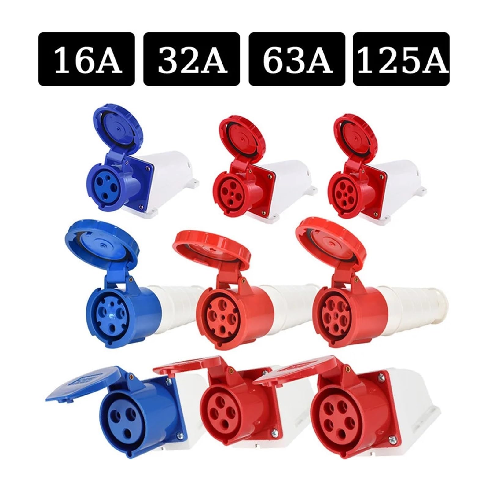 Prise et prise industrielles, connecteur étanche, 3 broches, 4, 5, 16A/32A, IP44, connexion électrique, murale(125A Connector,20 Pcs,4 Pin)