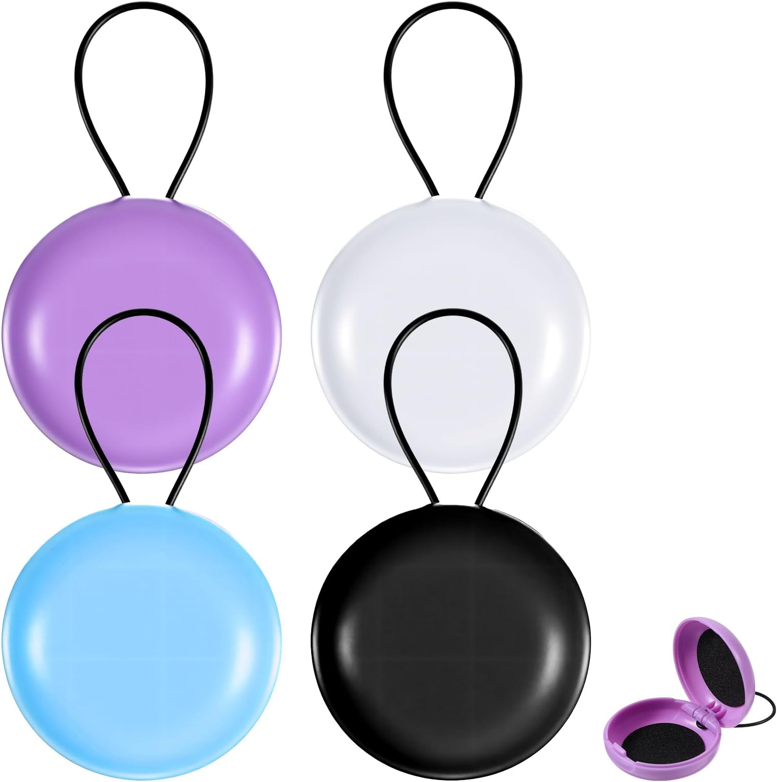 4pcs Loop Earplug Case, Portable Earplug Case, Loop Cases with Lanyard, Mini Storage Cases for Business Trip Storage Earbuds Trinkets Ect (Black, White, Blue, Purple)
