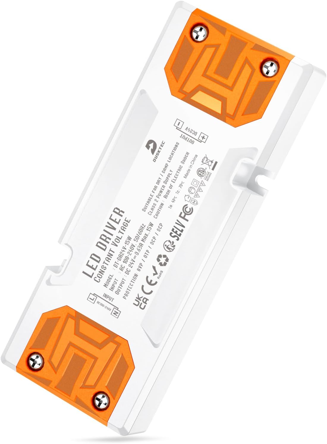 DUSKTEC 24V LED Driver 15W 630mA, Low Voltage LED Transformer AC 240V to DC 24 Volt, Constant Voltage Power Supply for Led Strip Lights G4 MR11 and MR16 Light Bulbs, 112 x 44 x 16 mm