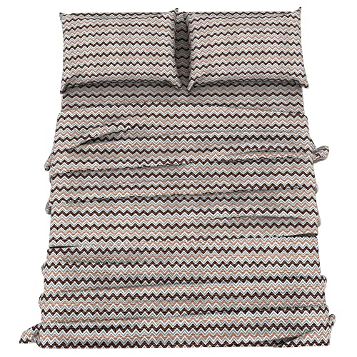 Dreamer's Nest Microfiber Bed Sheet Set Lightweight Set - Flat Sheet Fitted Sheet Pillowcases - Extra Soft Shrinkage & Fade Resistant With Deep Pockets Up Tp 16” Mattress (Queen, Chevron Brown) #TOP17