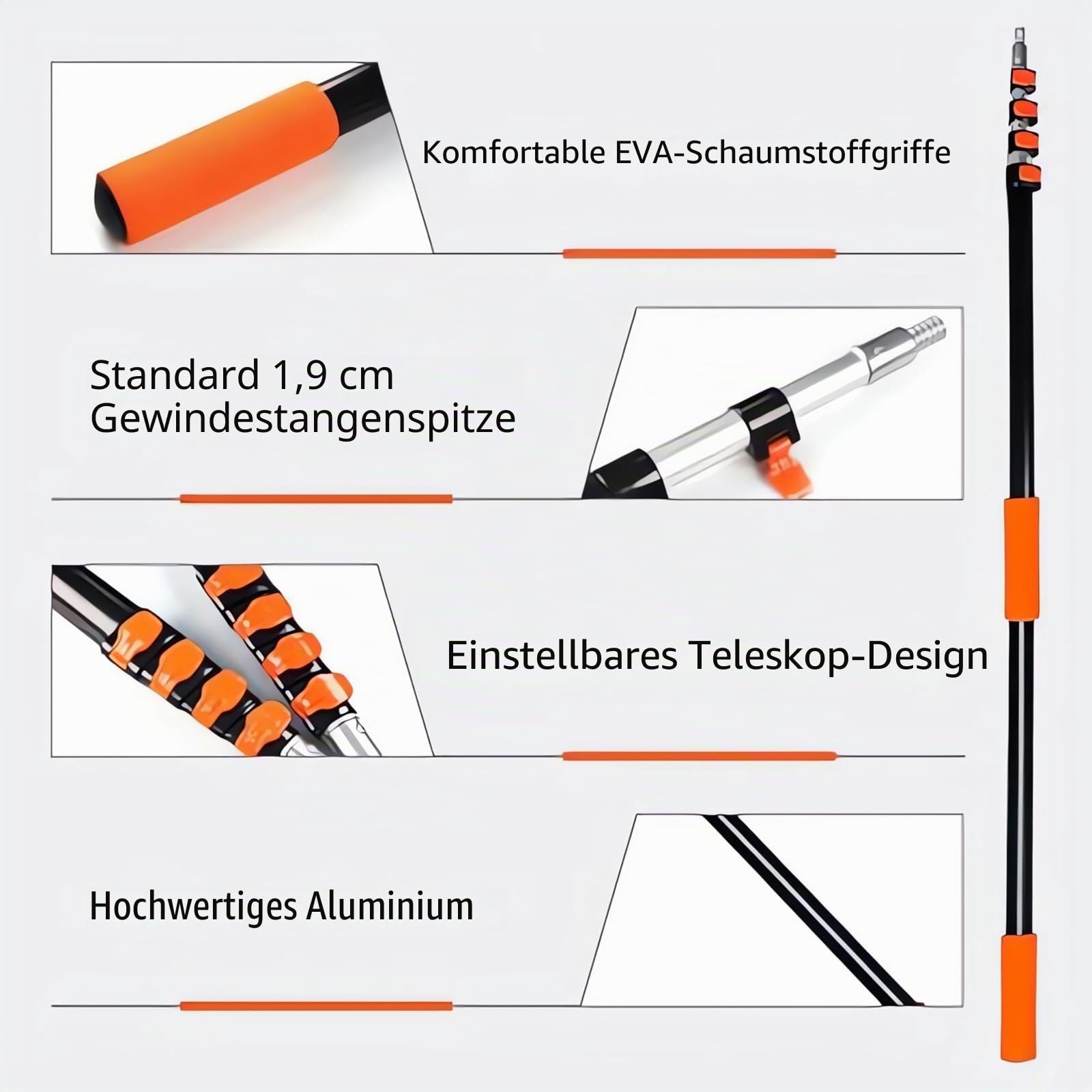 Professionelles Teleskop-Fensterreinigungsset, Verlängerungsstange Fensterreinigungswerkzeug Verlängerungsstange, Staubwedel für die Reinigung, hohe Decke Ventilator Spinnennetz