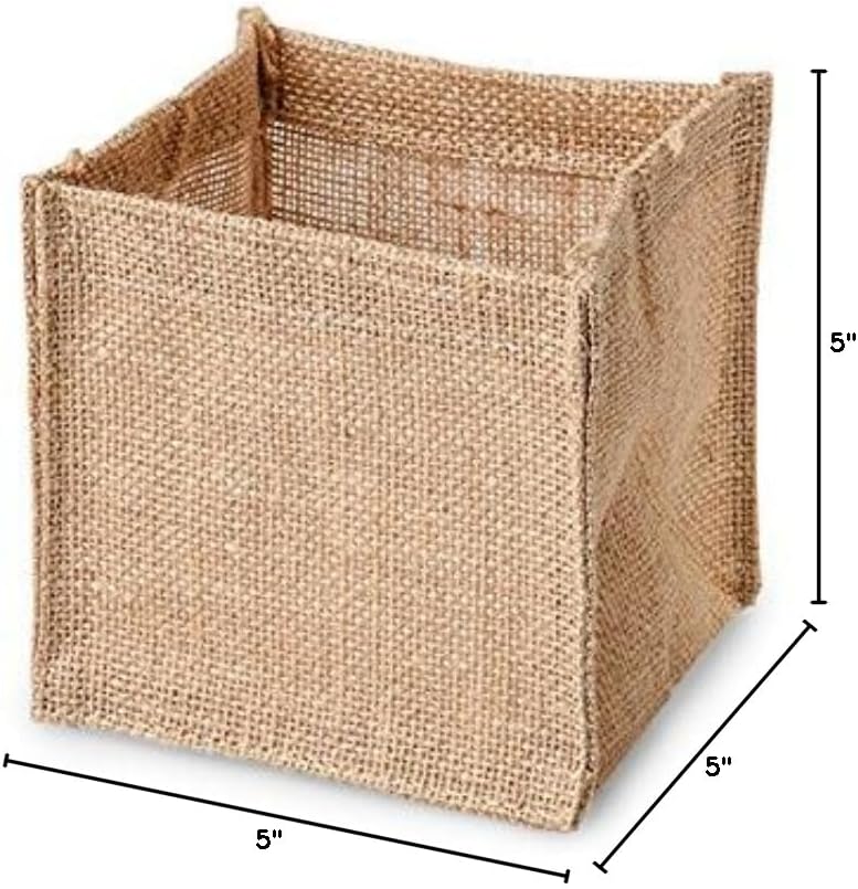 Natural Small Burlap Basket (12 Pack ) 5x5x5"