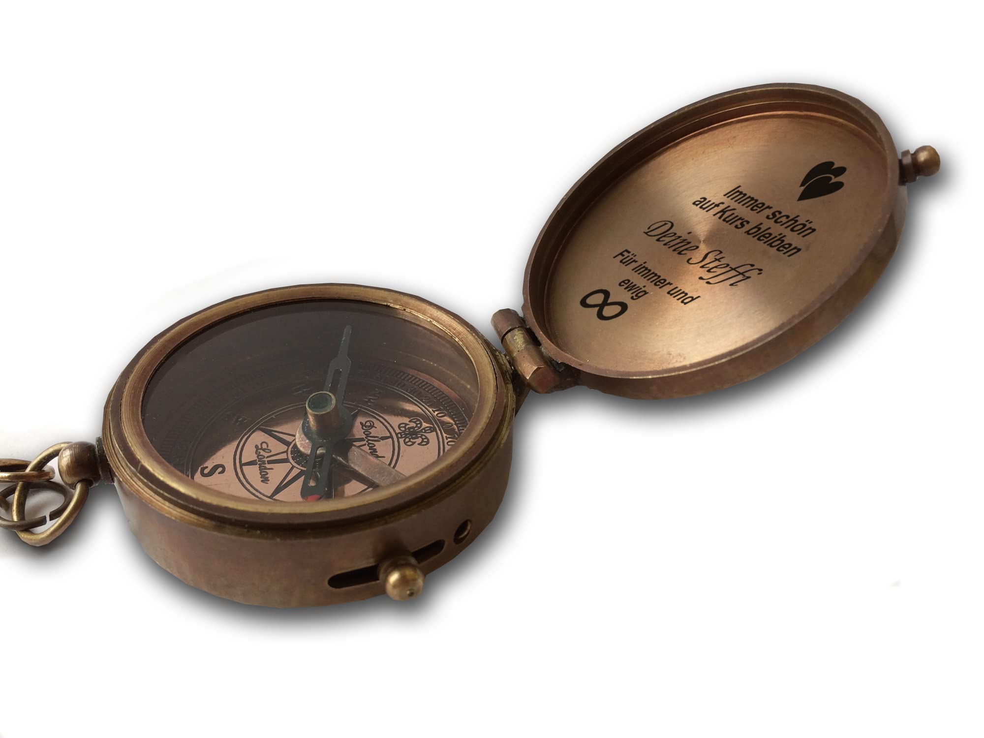 Personalisierter Kompass Messing Vintage Optik mit Wunschgravur Dein Name und Text Verschiedene Designs tolle Geschenkidee Ledertasche Holzbox