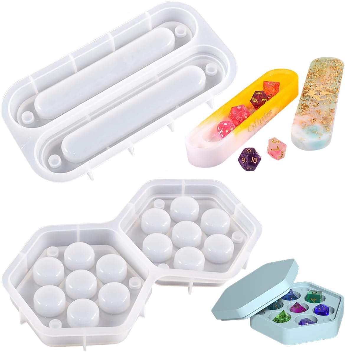 2 PCS Dice Storage Box Resin Mold Resin Molds Silicone Dice
