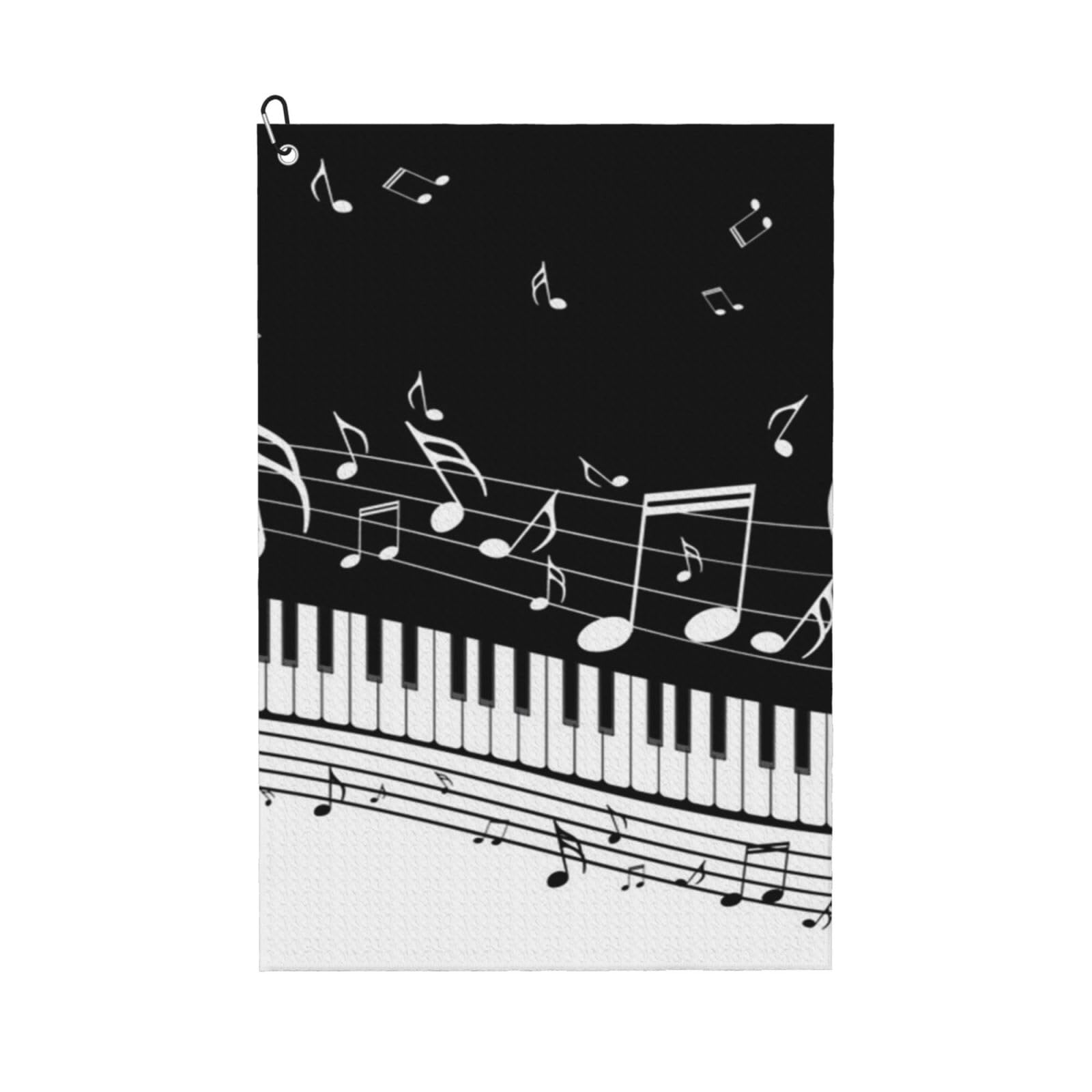 Hnnkloy Piano Keys With Musical Notes, 16x24 in Portable Waffle Golf Towels with Carabiner Clip for Golf Bag