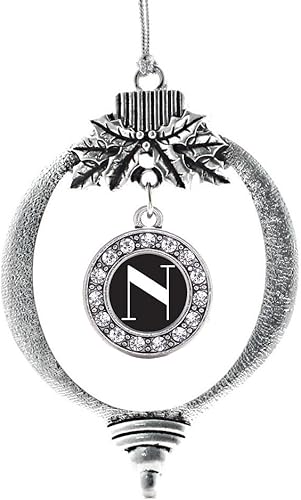 Miniatura 120 de Inspired Silver - My Vintage Initials - Adorno con dije de letra V - Adornos navideños de círculo plateado con joyas de circonita cúbica