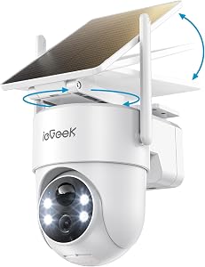 ieGeek 2K Security Cameras Wireless Outdoor, with Adjustable&Removable Solar Panel, 360°PTZ, Color Night Vision, 2.4G WiFi Camera Surveillance Exterieur, Smart Motion Sensor, Light&Siren,Work w/Alexa