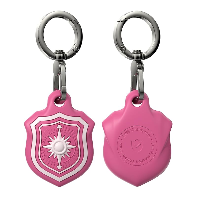 Capa para Apple AirTag em Silicone com Chaveiro Giratório e Design de Bússola Hot Pink-C WhoseID