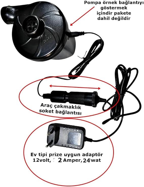 Yatak Pompa Adaptörü Çakmak Adaptörü Araç Çakmaklık Çevirici Ev Tipi 24W/2A/12V