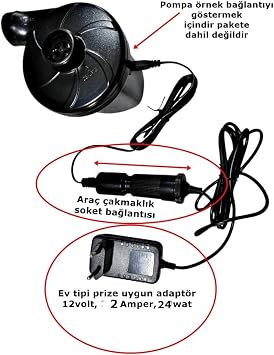 Yatak Pompa Adaptörü Çakmak Adaptörü Araç Çakmaklık Çevirici Ev Tipi 24W/2A/12V