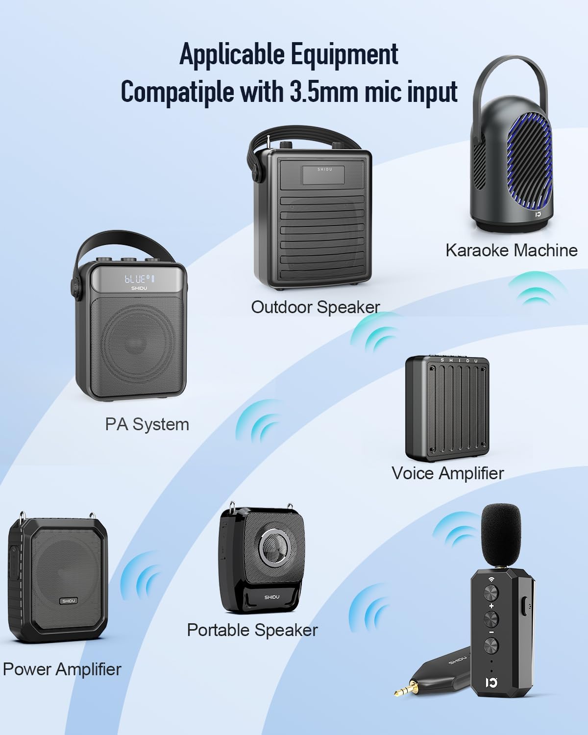 SHIDU Wireless Microphone Headset 2.4G Wireless lavalier Mics System with 3.5MM Plug for Voice Amplifier, Speakers, PA System Teacher, Tour Guides, Fitness Instructor - Image 6