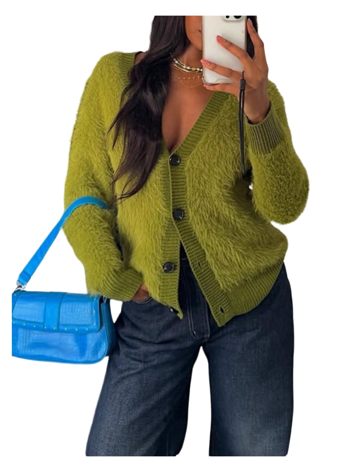 Womens Faux Fur Fuzzy Cardigan V Neck Button Down Knit Sweater Fall Winter Clothes