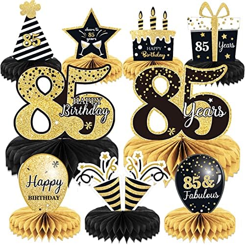9 Pieces 85th Birthday decorations 85th birthday centerpieces for Tables Decorations Cheers to 85 Years Honeycomb Table Topper Happy 85th Birthday Decorations for Men and Woman Eighty-five Years Birthday Party