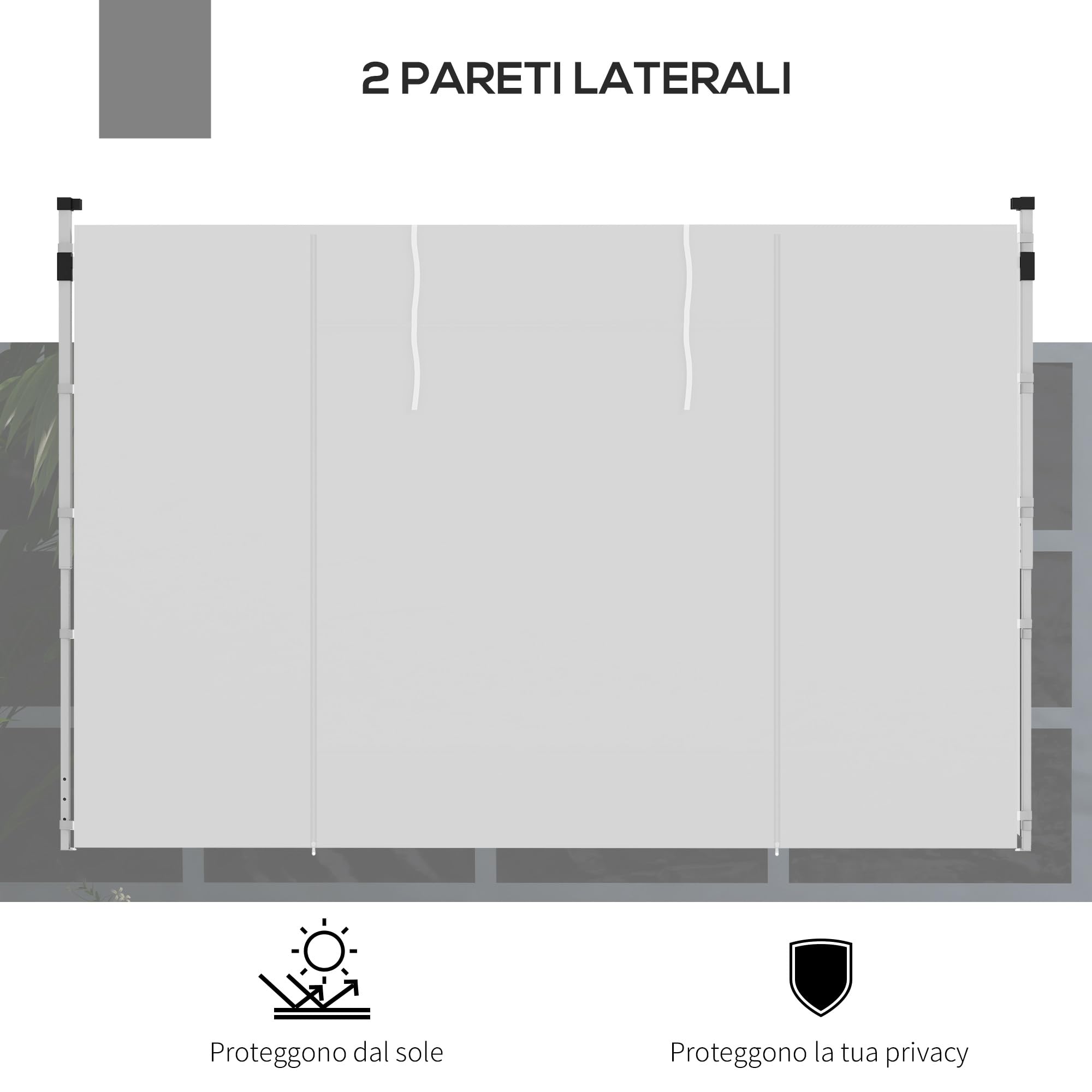 Outsunny Set 2 Pareti Laterali per Gazebo 3x3 m e 3x6m 295x195cm Bianco | Teli per Gazebo, Finestre, Tende Avvolgibili, Tessuto Oxford