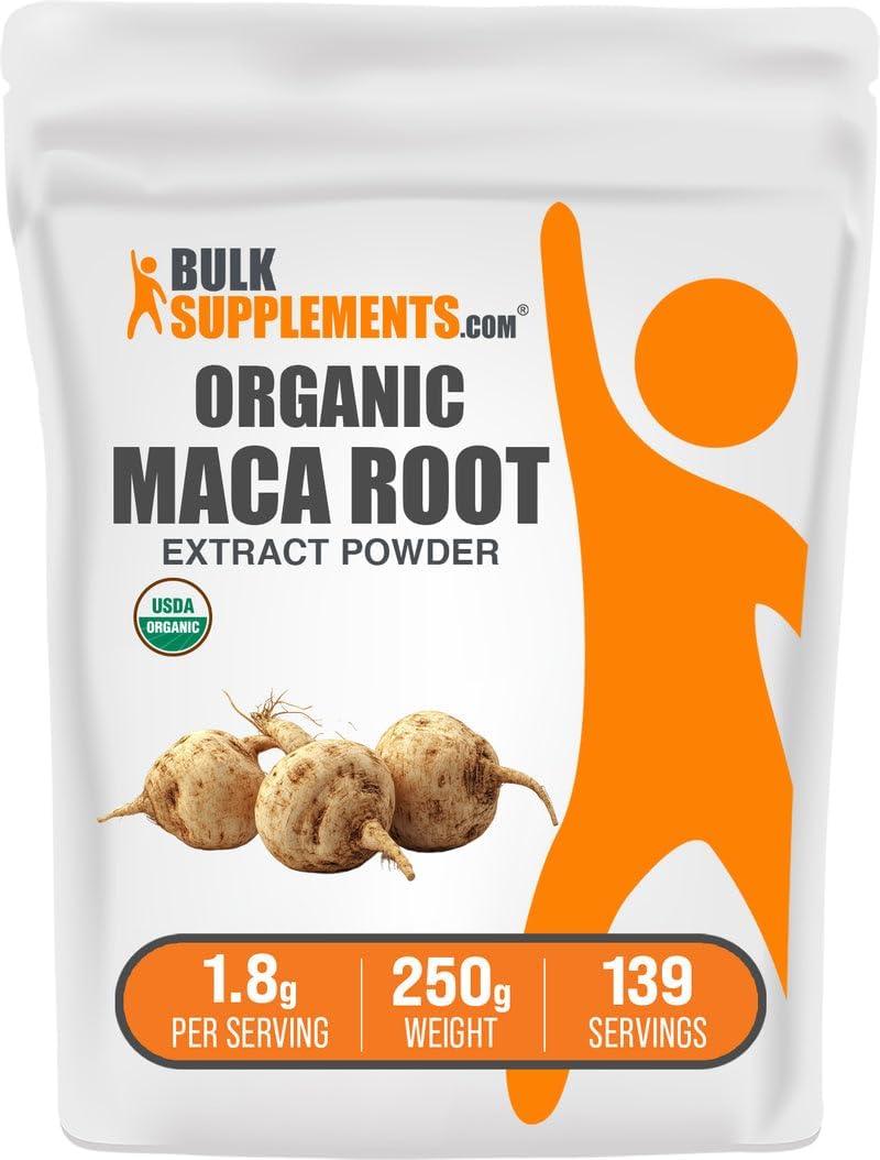 BulkSupplements.com Organic Maca Root Extract Powder - Organic Maca Powder, Nutritional Supplement - Vegan & Gluten Free, 1.8g of per Serving, 250g (8.8 oz) (Pack of 1)