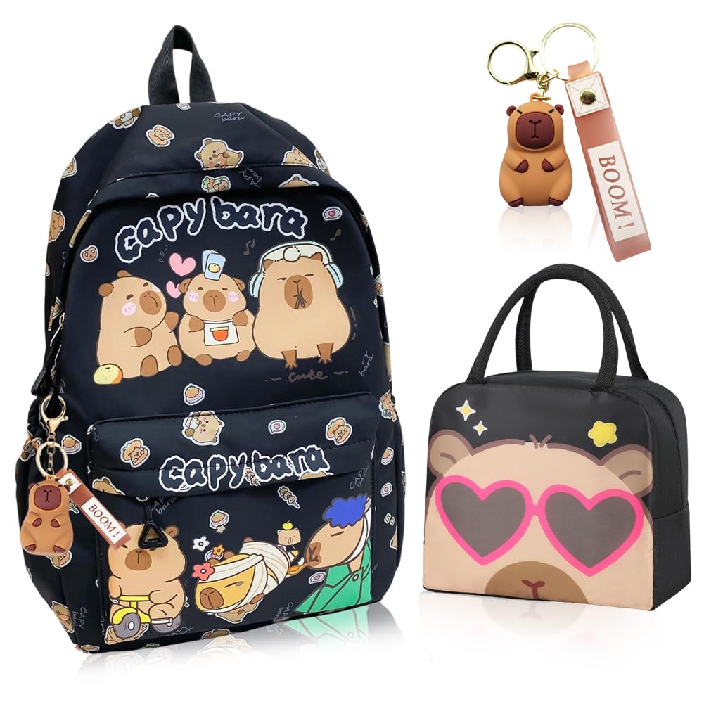 Capybara Sac à dos Set, Sac à dos enfant fille et petit sac isotherme repas avec lunch bag isotherme, adaptés à l'école, aux voyages, au travail et aux loisirs, un choix idéal pour adolescent violet