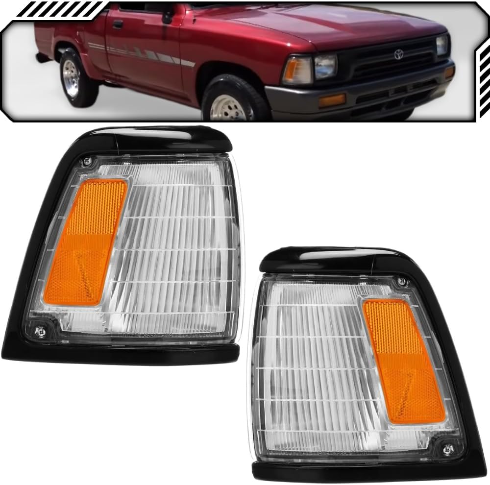 EPIC LIGHTING OE Style Halogen Corner Lights Black Trim Assembly Replacement for TOYOTA 92-95 PICKUP [ TO2520125 TO2521127 8162035080 8161035080 ] Pair
