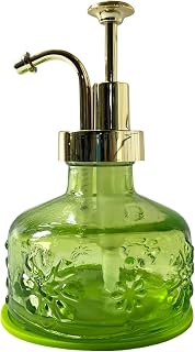 Vintage Soap Dispenser for Bathroom,Glass Kitchen Soap Dispenser with Pump,Farmhouse Soap Dispenser Antique,Cute Small Liquid Hand Soap Dispenser,Rustic Decorative Dish Soap Dispenser (Green)