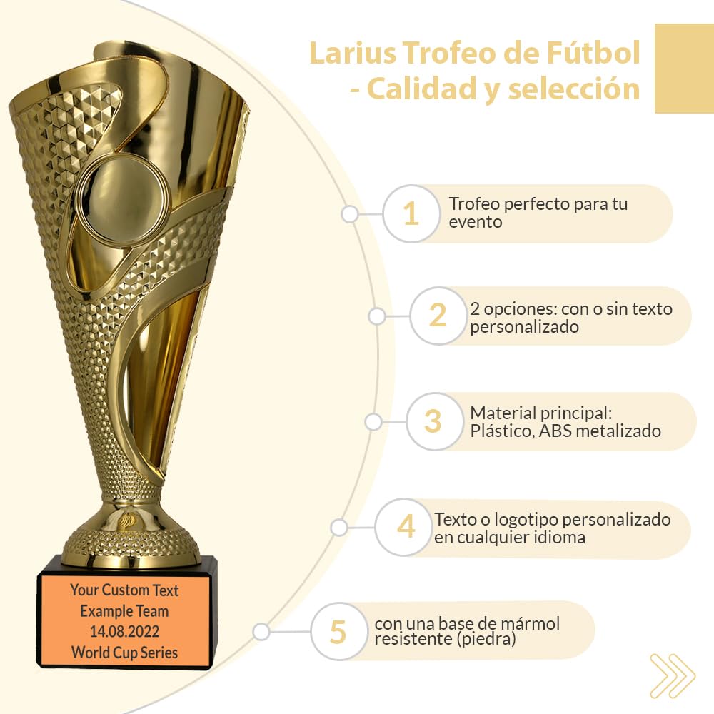 Larius Trofeo de Fútbol 165 mm (265g), Premio Personalizable con Base de Piedra – Ideal para Torneos, Equipos y Todo Tipo de Eventos
