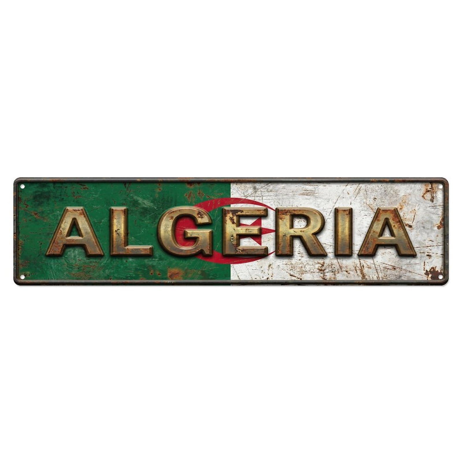 Olhnbad 4X16inch(10X40cm) Vintage Algeria Flag Pattern Metal Tin Sign