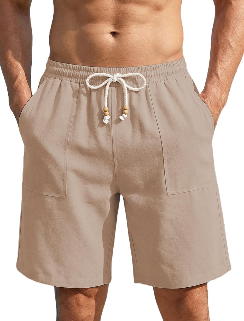 COOFANDY Men's Ultra-Light Summer Shorts Casual Drawstring 9" Linen Shorts with Pockets