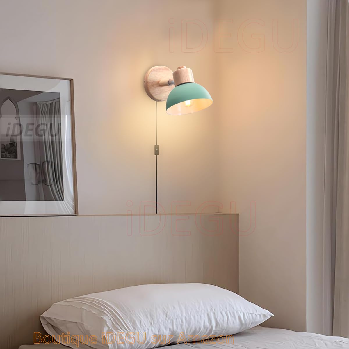 iDEGU 2 Pezzi Lampade da Parete Retrò Vintage Applique da Parete Interno in Metallo e Legno Moderne Faretto a Muro Orientabile E27 Luce da Camera da Letto Soggiorno (Verde)