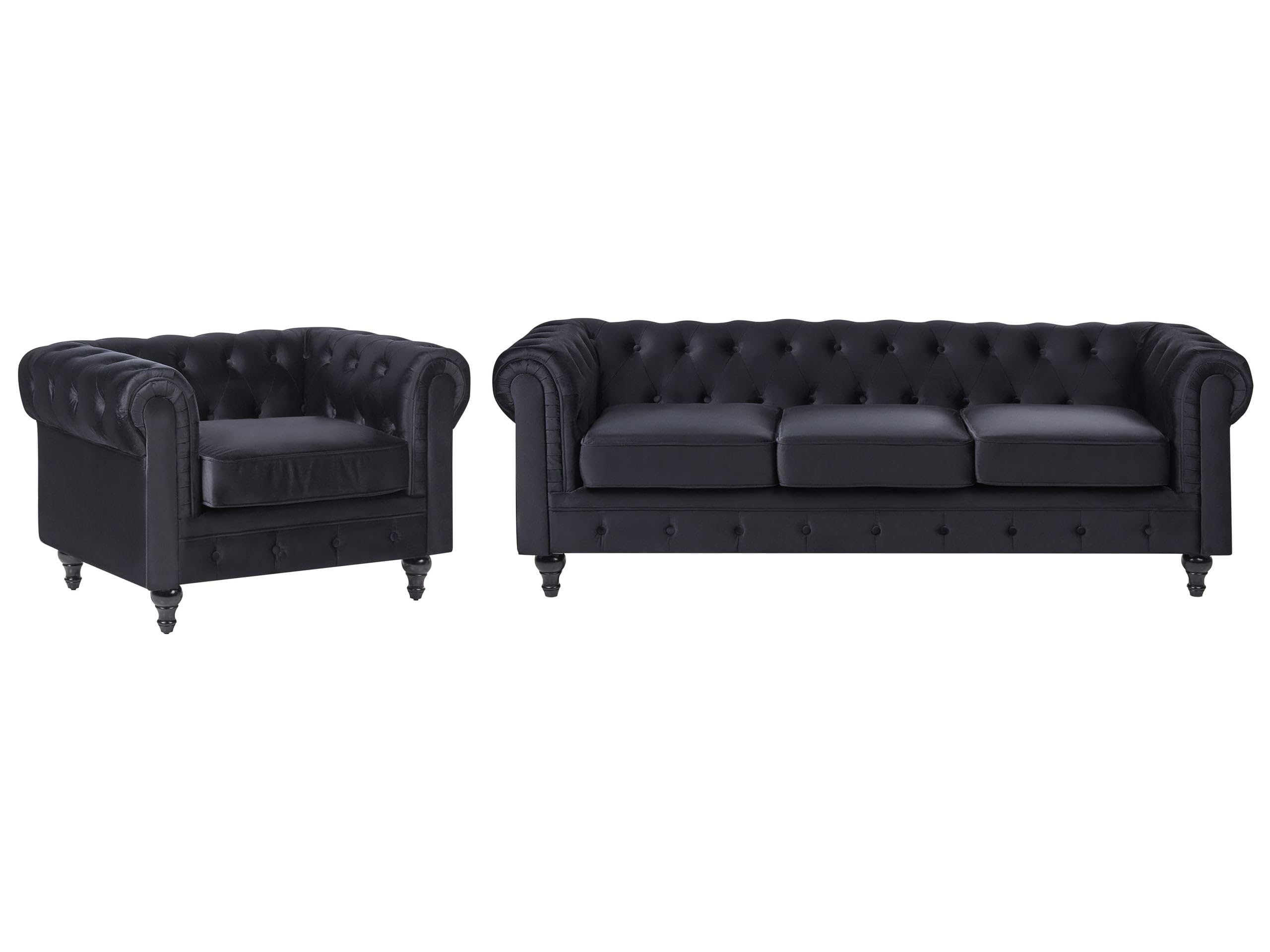Wohnzimmer Set Sofa Sessel Samtstoff englischer Stil schwarz Chesterfield