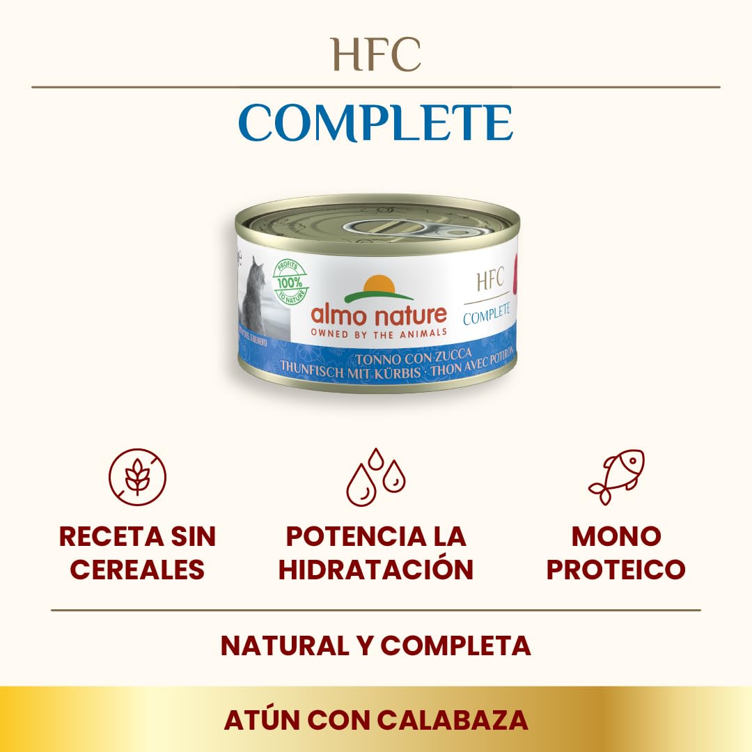 almo nature HFC Complete - Alimento húmedo para Gatos Adultos. Atún con Calabaza (24 latas de 70 g)