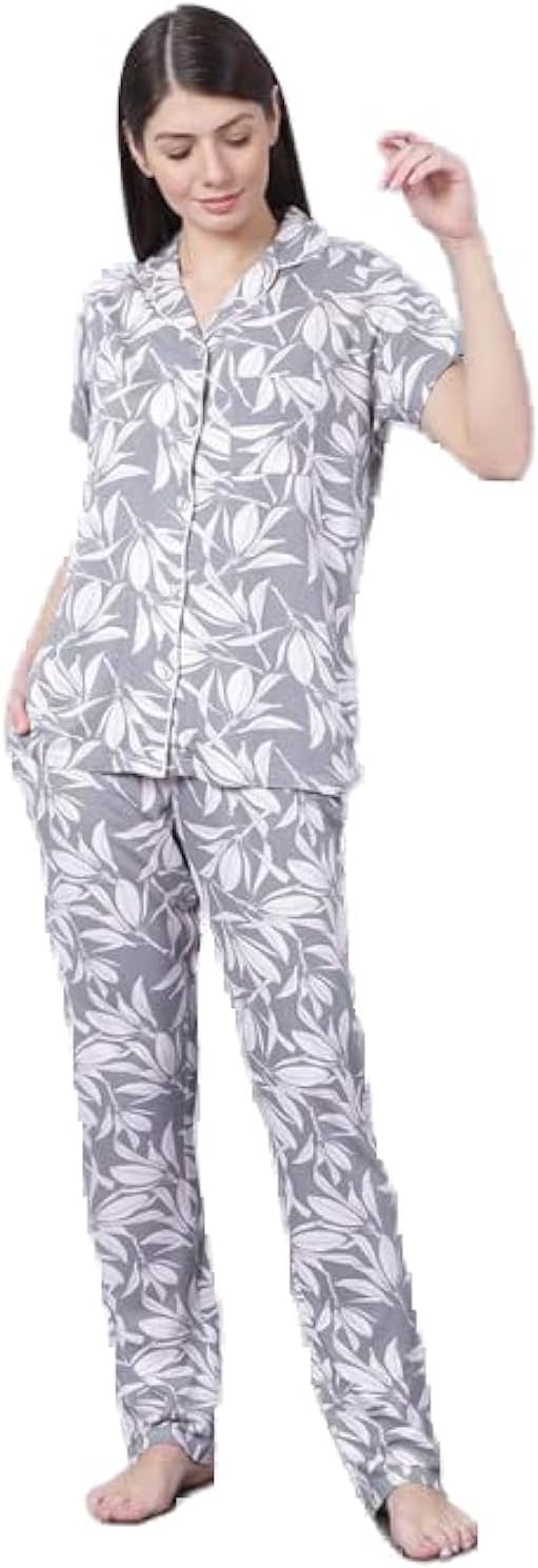 AILAWomen's Pink Printed Satin Shorts Set