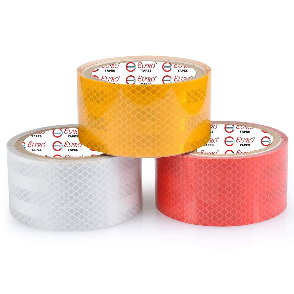 EURO ®️ High Intensity Reflective Multi Colour Tape Each Colour of 48 mm X 5 Meter (Red, Yellow & White)
