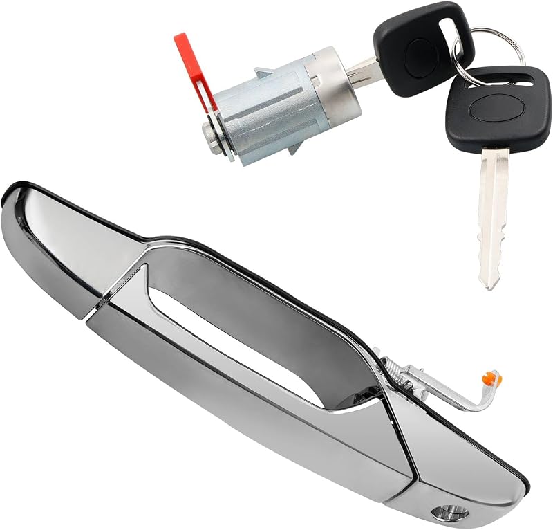 Exterior Chrome Door Handle Front Left Driver Side with Lock Cylinder and 2 Keys, Compatible with 2007- 2013 Chevy Avalanche Silverado Tahoe GMC Sierra Yukon Cadillac Escalade, Replaces# 20828258