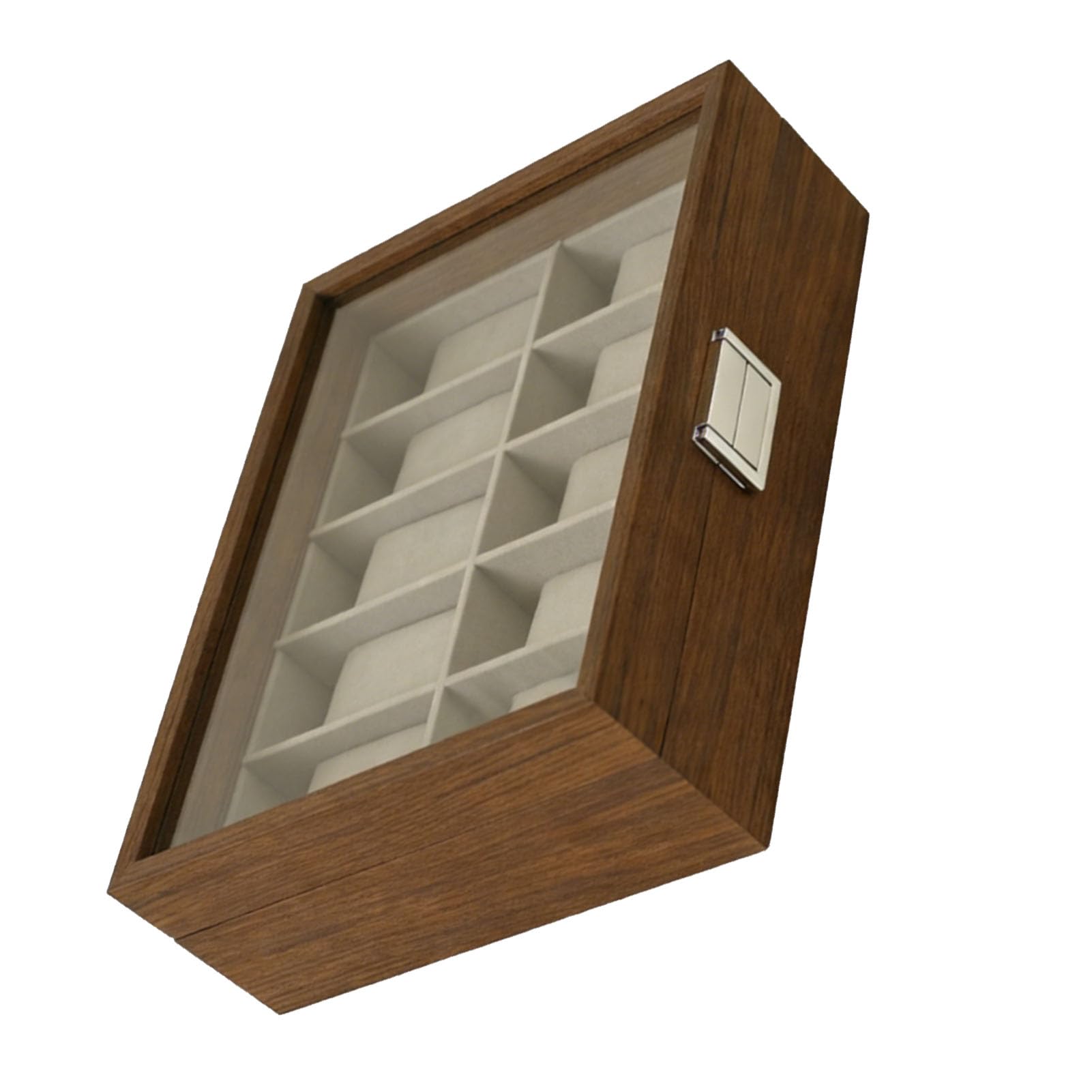 Vitrina Organizadora de Caja de Reloj con Tapa de Vidrio y Forro de Terciopelo Soporte de Almacenamiento de 10 Ranuras para Correas de Relojes Mecánicos y de Cuarzo Exhibición de Colección de