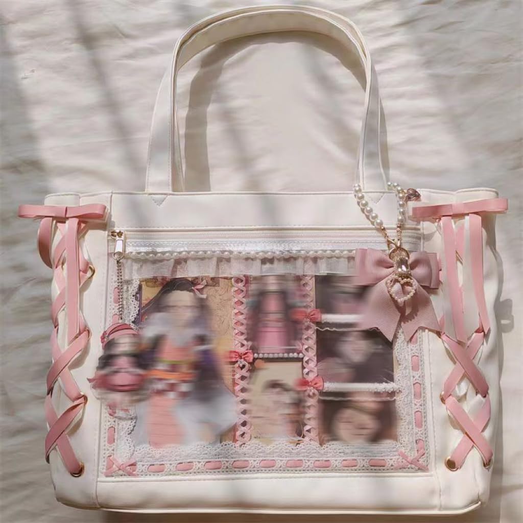 ITA Bag Pink Tote Kawaii Backpack Bowtie Ribbon Lace Aesthetic Y2K Cute Small cosmetic bag Photo Pins Display Window