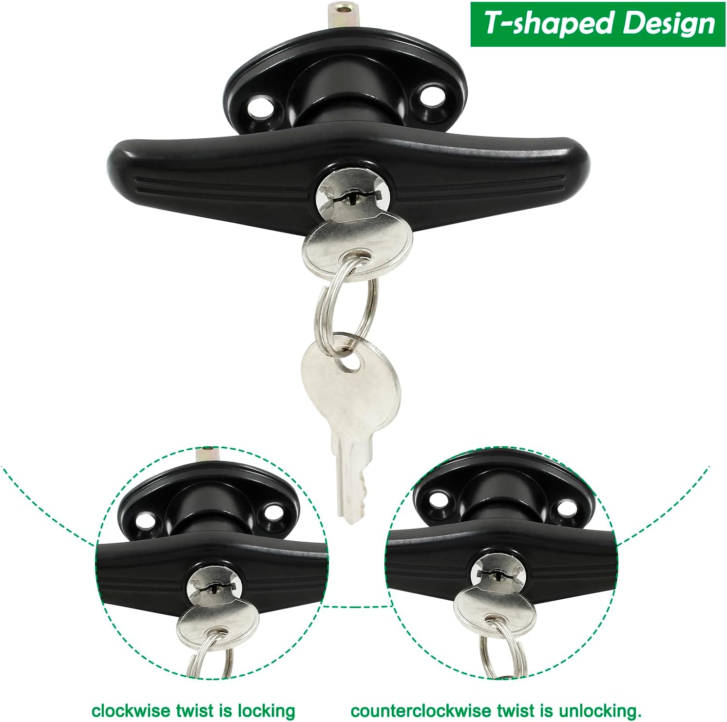 BokWin 1 Set Camper Shell T-Handles Lock Black Truck Cap Locking with 2 Keys for Most Truck Camper