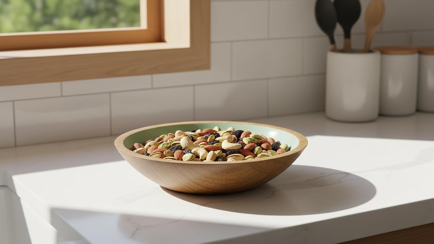 Handmade Wooden Snack Serving & Key Bowl, Decorative Countertop, 7 Inches