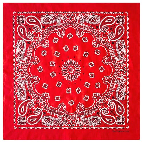 The Peacock Crew Red Bandana for Men and Women in Premium Soft Cotton – Classic Western Cowboy Paisley Scarf, Versatile Headband or Neck Accessory, Gift Kraft Packaging
