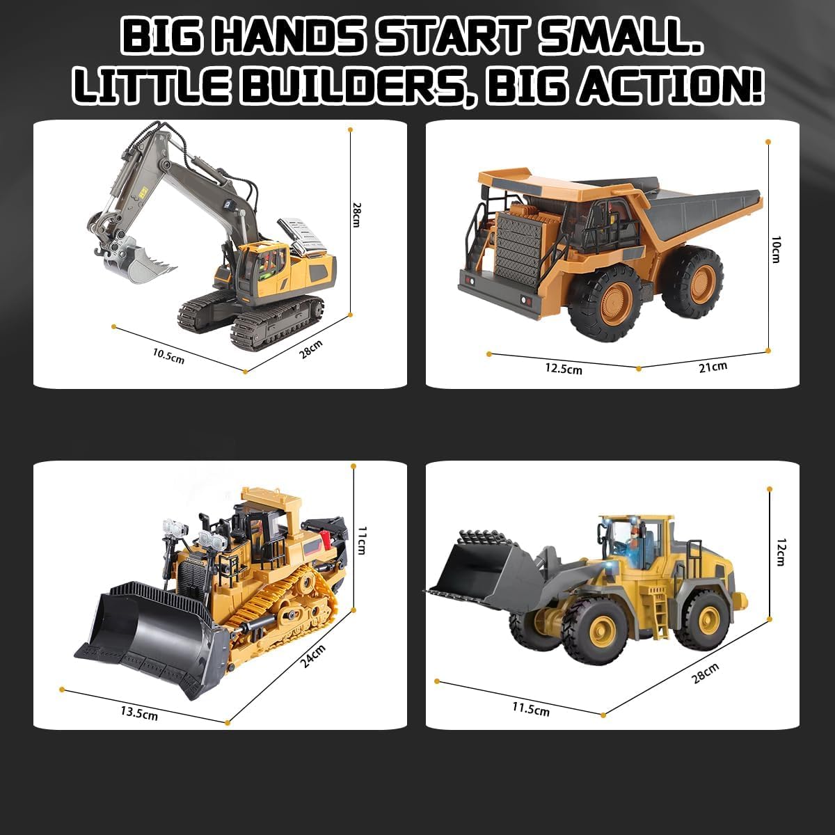 Mudsterz Excavator, Mudsterz Trucks with Cool Lights and Sounds, Complete Control Over The Construction Site, Alloy Material, 2.4ghz Remote, Little Builders, Boost Smotor Skills, Focus (#C)