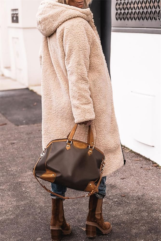 ORANDESIGNE Femme Chauds Manteaux d'hiver Réversible Sherpa Polaire Longues Vestes Bouffantes à Capuche Vêtements D'extérieur